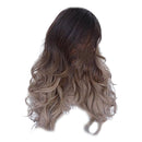 Long Curly Blend Color Hair Full Wigs, Ombre Oblique Bangs Hairpiece, Heat Resistant for Daily Use 60cm