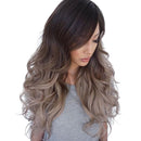 Long Curly Blend Color Hair Full Wigs, Ombre Oblique Bangs Hairpiece, Heat Resistant for Daily Use 60cm