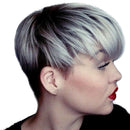 10" Fashion Short Layered Straight 100% Real Human Hair Wigs With Cap Ombre Gray