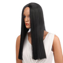 Black Full Lace Wig Long Straight Heat Resistant Synthetic Hair with Net Cap