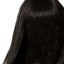 Long Black Human Hair Full Wig Straight Hairpieces With Bangs Heat Safe 48CM