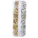 3D Nail Art Rivet Studs Star Heart Bead Square Mixed Size Tips Set, Gold and Silvery Glitter Nail Decor Manicure Tools