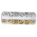 3D Nail Art Rivet Studs Star Heart Bead Square Mixed Size Tips Set, Gold and Silvery Glitter Nail Decor Manicure Tools
