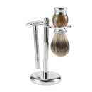Set of 3pcs Mens Shaving Grooming Kit Shave Brush + Double Edge Safety Shaving Tool + Stand Kit