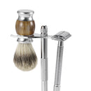 Set of 3pcs Mens Shaving Grooming Kit Shave Brush + Double Edge Safety Shaving Tool + Stand Kit