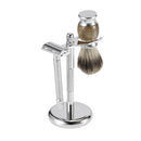 Set of 3pcs Mens Shaving Grooming Kit Shave Brush + Double Edge Safety Shaving Tool + Stand Kit