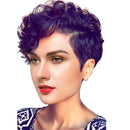 Women Synthetic Short Hair Wig Spiral Wavy Curly Style with Oblique Bangs Hairpieces, Cosplay Party Daily Costume Use - Heat Safe