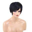 Trendy Real Human Hair Wig Short Black Pixie Cut Wigs for Women with Bangs Free Wigs Cap (11" Black)