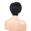 Trendy Real Human Hair Wig Short Black Pixie Cut Wigs for Women with Bangs Free Wigs Cap (11" Black)
