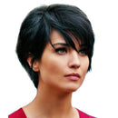 Trendy Real Human Hair Wig Short Black Pixie Cut Wigs for Women with Bangs Free Wigs Cap (11" Black)