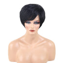 Trendy Real Human Hair Wig Short Black Pixie Cut Wigs for Women with Bangs Free Wigs Cap (11" Black)