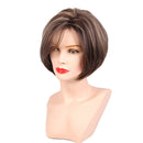 HEAT RESISTANT Women Girls Short Natural Looking Straight 100% Real Human Hair Wigs With Cap for Cosplay Party Daily Use Brown