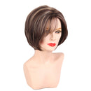 HEAT RESISTANT Women Girls Short Natural Looking Straight 100% Real Human Hair Wigs With Cap for Cosplay Party Daily Use Brown