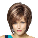 HEAT RESISTANT Women Girls Short Natural Looking Straight 100% Real Human Hair Wigs With Cap for Cosplay Party Daily Use Brown