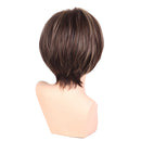 HEAT RESISTANT Women Girls Short Natural Looking Straight 100% Real Human Hair Wigs With Cap for Cosplay Party Daily Use Brown