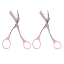 2pcs Pink Plastic Metal Women Makeup Eyelash Eyebrow Trimmer Scissors Hair Remover Cutter With Comb Thinning Shears