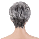 Cool Design Short Straight Wigs with Bangs Silver Gray Color Heat Perm OK 70% Real Human Hair Full Head Women Wigs,Pixie Cut Layer Wig