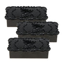 3Pcs Antique Rose Flower Pattern False Eyelash Storage Box with Mirror Lid, Lovely Makeup Cosmetic Jewelry Case Organizer Tool- Black