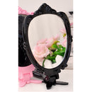 Antique Rose Flower Pattern Handheld Mirror with Folding Handle Countertop Stand 180 Degrees Full Folding Premium Black Plastic