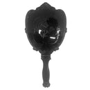 Antique Rose Flower Pattern Handheld Mirror with Folding Handle Countertop Stand 180 Degrees Full Folding Premium Black Plastic