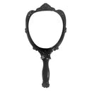 Antique Rose Flower Pattern Handheld Mirror with Folding Handle Countertop Stand 180 Degrees Full Folding Premium Black Plastic