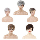 Short Layered Straight Shaggy Full Synthetic Fibre Women Wigs 8 Inch Brown Mixed Blonde