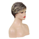 Short Layered Straight Shaggy Full Synthetic Fibre Women Wigs 8 Inch Brown Mixed Blonde