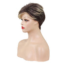 Short Layered Straight Shaggy Full Synthetic Fibre Women Wigs 8 Inch Brown Mixed Blonde