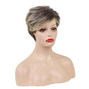 Short Layered Straight Shaggy Full Synthetic Fibre Women Wigs 8 Inch Brown Mixed Blonde