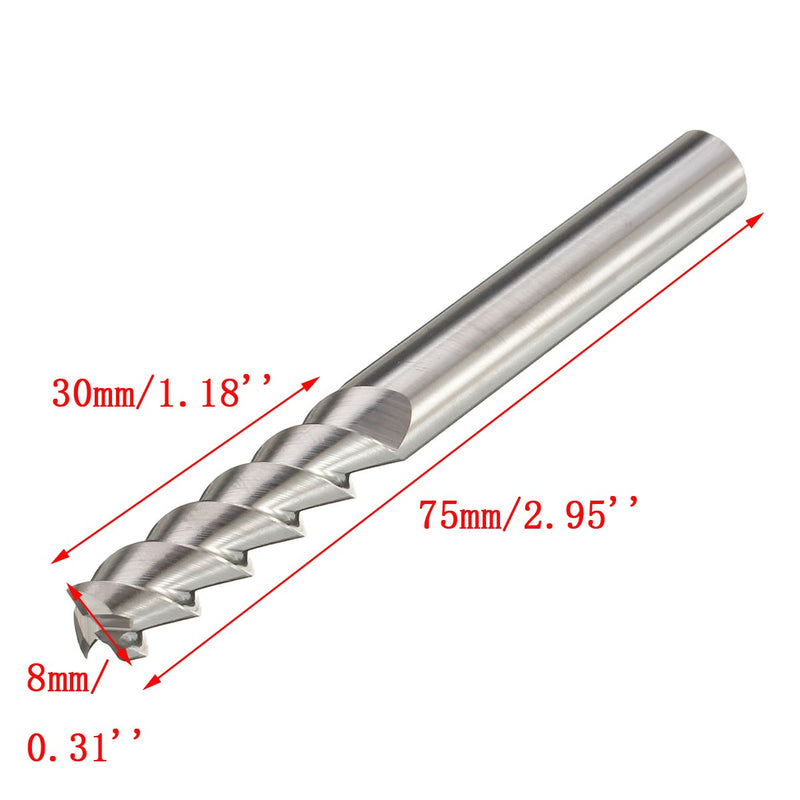 8mm Diameter 3 Flute End Mill Solid Carbide Aluminum End Mill Length 75mm