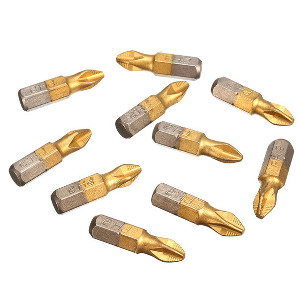 10pcs 25mm Titanium Coated Hex Shank PH2 Magnetic Screwdriver Bit Set