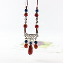 Ethnic Handmade Women's Long Necklace Ceramic Drop Tassel Pendant Vintage Sweater Necklace for Her