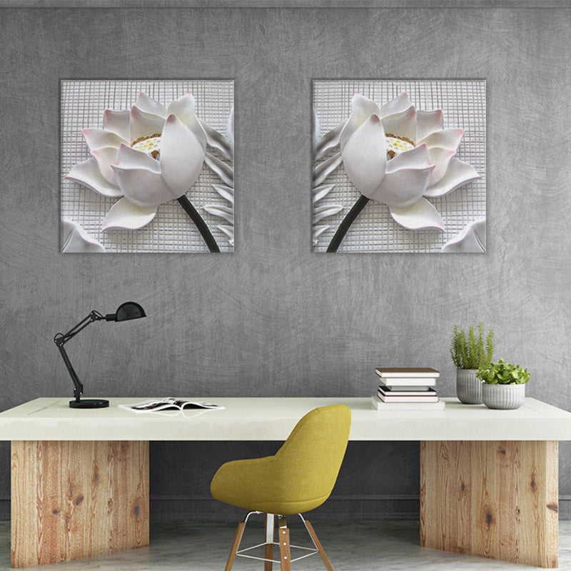 Miico Hand Painted Combination Decorative Paintings Embossed lotus Wall Art For Home Decoration