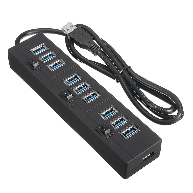 ELE 10 Port USB 3.0 USB HUB Data Hub with Power Adapter Powered High Speed Splitter Extender AC Adapter w/ Cable