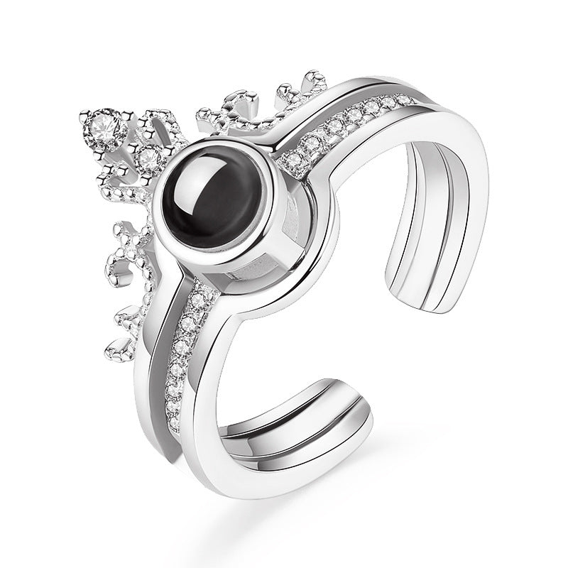 Trendy 100 Languages I Love You Projection Ring Detachable Open Finger Ring Couple Jewelry