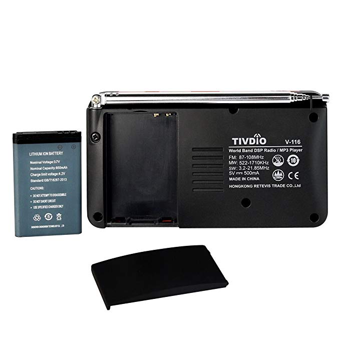 TIVDIO V-116 Portable Shortwave Radio with FM MW SW Transistor Support Micro-SD Card AUX Input Radio