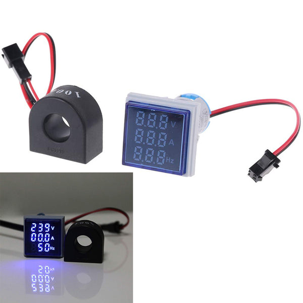 5pcs Geekcreit 3 in 1 AC 60-500V 100A Voltmeter Ammeter HZ Hertz Frequency Meter 22mm Digital Current Voltage Amp Signal Light Blue LED Lamp Indicator with CT