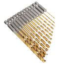 13pcs 1/4 Inch Hex Shank 1.5-6.5mm HSS Titanium Coated Drill Bit Set