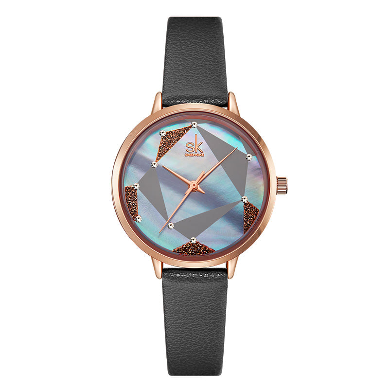 SHENGKE SK K0117 Simple Geometric Triangle Crystal Dial Female Fashion Leather Strap Women Quartz Watch