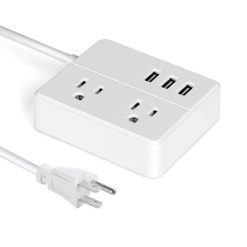DHEKINGD D111 US Plug Sockets with 2 Outlet 3 USB Sockets  Desktop Charging Station 3.94ft Extension Cord for Travel Multi Plug Extender Power Outlet