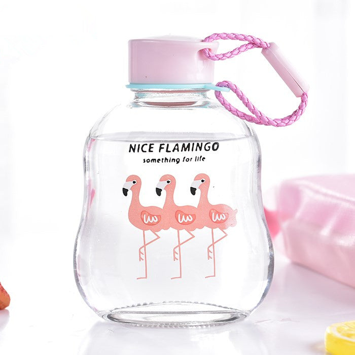 Portable Cup Lovely Flamingo Pattern Glass Cup Children Favorite Water Bottle Glass Cup