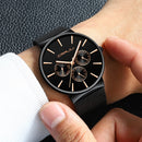 CRRJU 2155 Men Sapphire Blue Three Small Dial Calendar Fashion Steel Strap Casual Quartz Watch