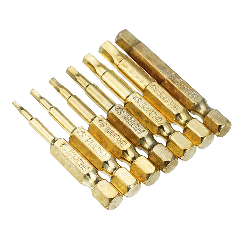 BROPPE 7Pcs Gold 50mm 1.5-6.0mm Magnetic Hex Head Screwdriver Bits 1/4 Inch Hex Shank Screwdriver