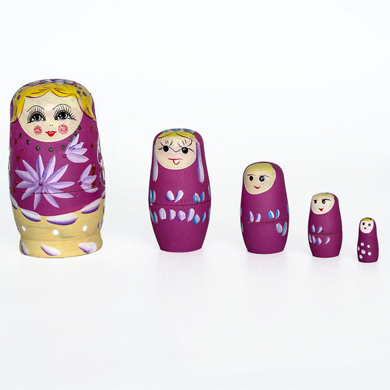 5Pcs / Set Wooden Durable Russian Nesting Babushka Matryoshka Dolls Hand Painted Decorations