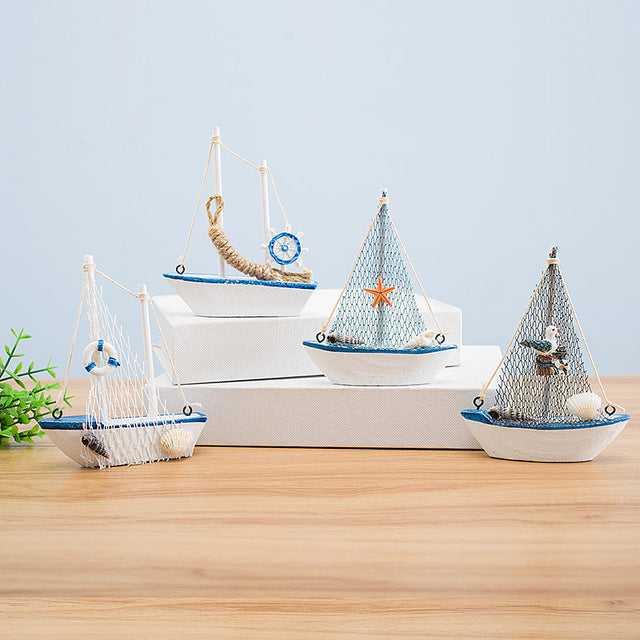 Mediterranean Style 14cm Boat Sailing Model Handmade Creative Home Decoration Decoration Ornament