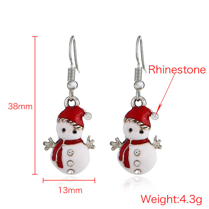 Sweet Earring Drop Earrings Red Christmas Snowman Rhinestone Earrings Cute Jewelry For Women