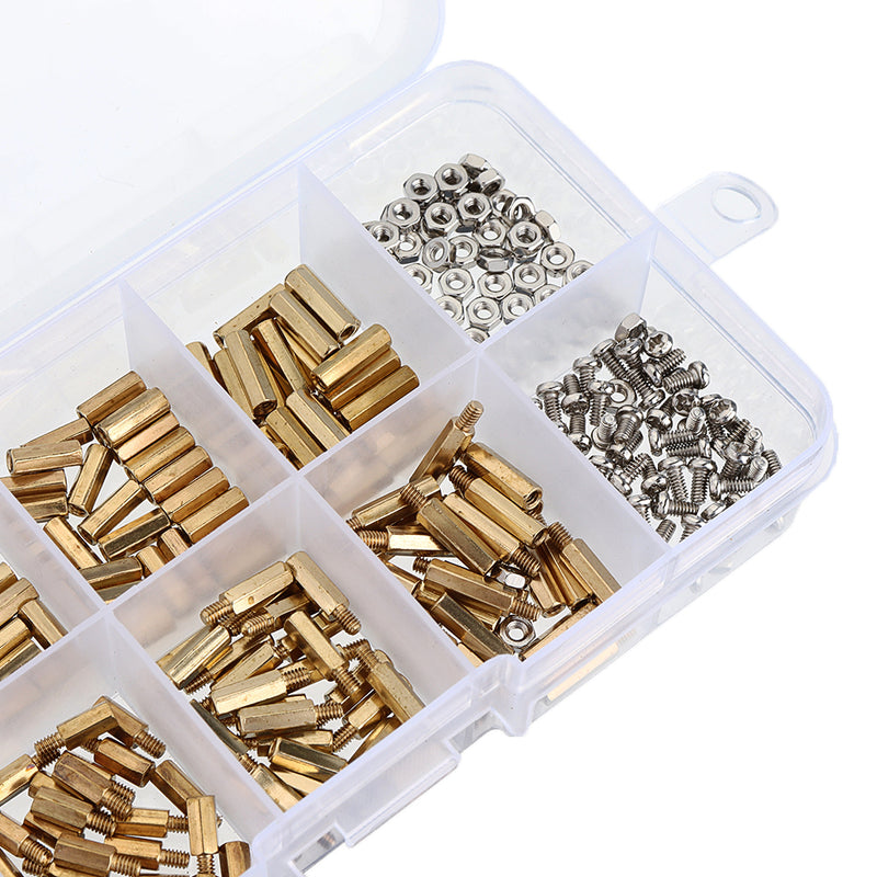 Suleve M2BH2 300Pcs M2 Male-Female Brass Hex Column Standoff Support Spacer Pillar Stainless Steel Screws Nuts for PCB Board