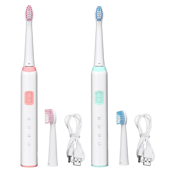USB Electric Toothbrush Rechargeable Smart IPX7 Waterproof Timer 3 Modes Toothbrush with 2 Brush Heads