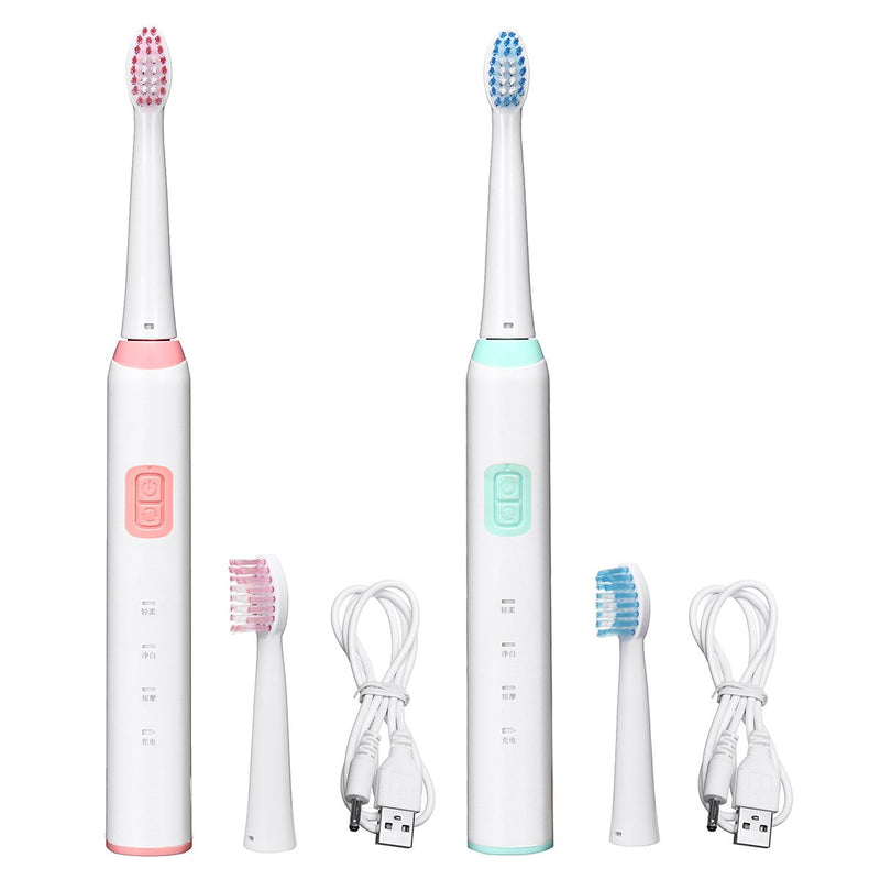USB Electric Toothbrush Rechargeable Smart IPX7 Waterproof Timer 3 Modes Toothbrush with 2 Brush Heads