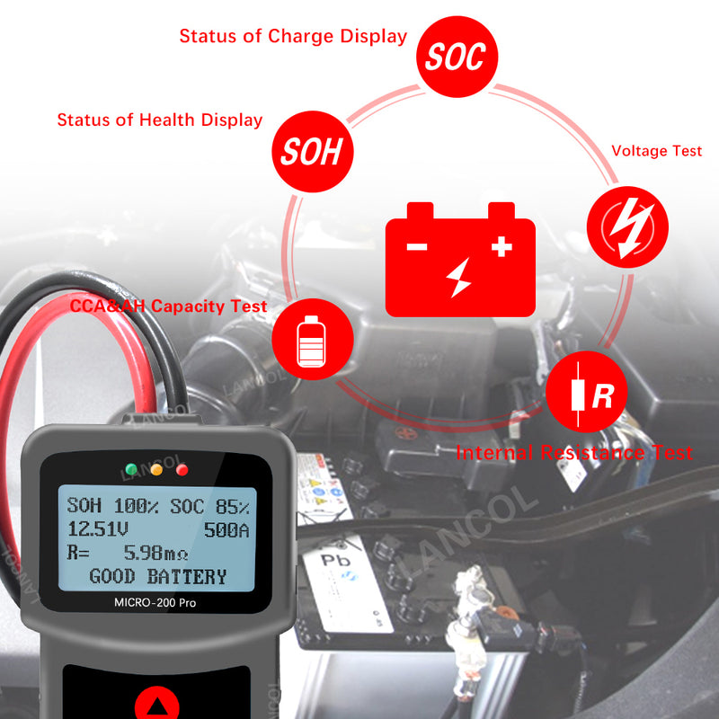LANCOL Micro-200 Pro 12V Car Motorcycle Battery Tester SAE CCA JIS Digital Battery Analyzer Micro-200Pro